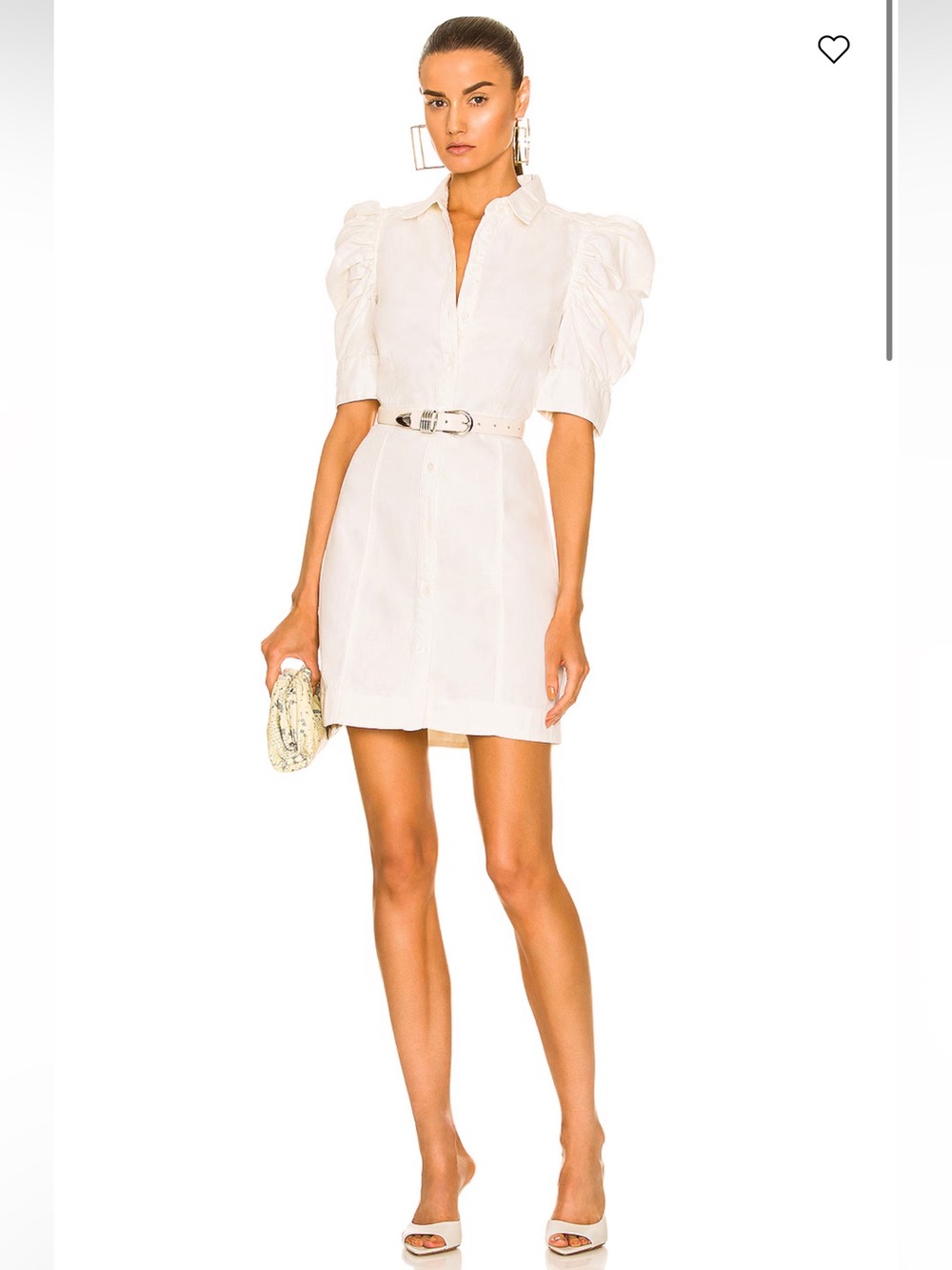 FRAME Gillian Puff Sleeve Mini Dress Ecru White 100% Cotton